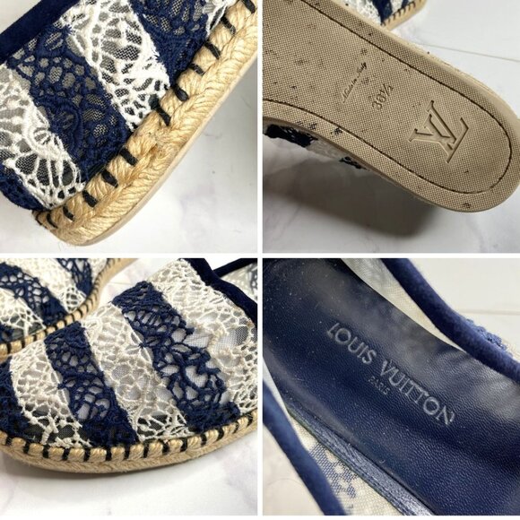 Louis Vuitton Blue & White Striped Crochet Lace Flat SEA BREEZE Espadrilles 36.5 - Picture 2 of 12